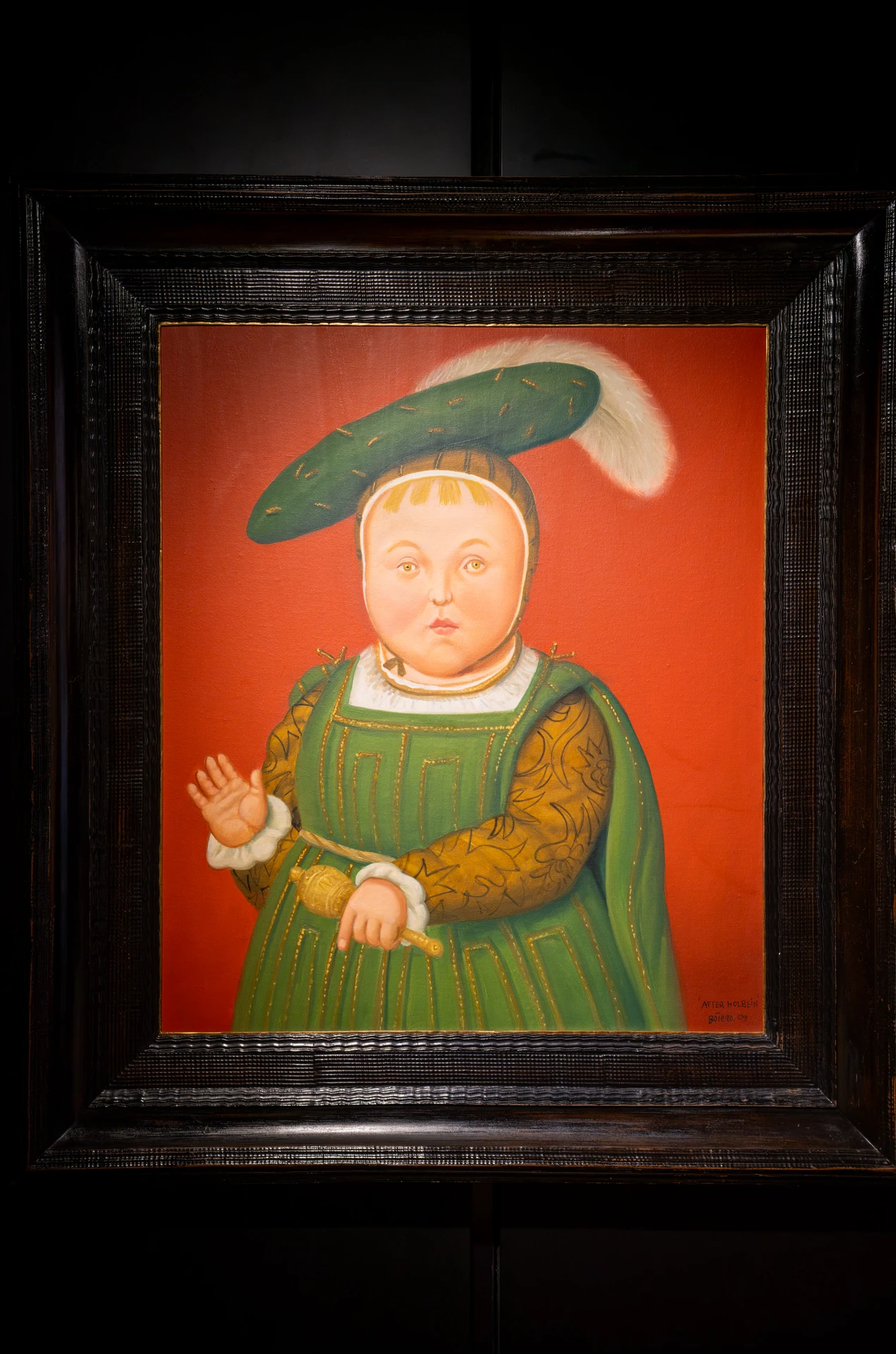 Framed portrait of a child in a green dress at Opera Gallery DIFC