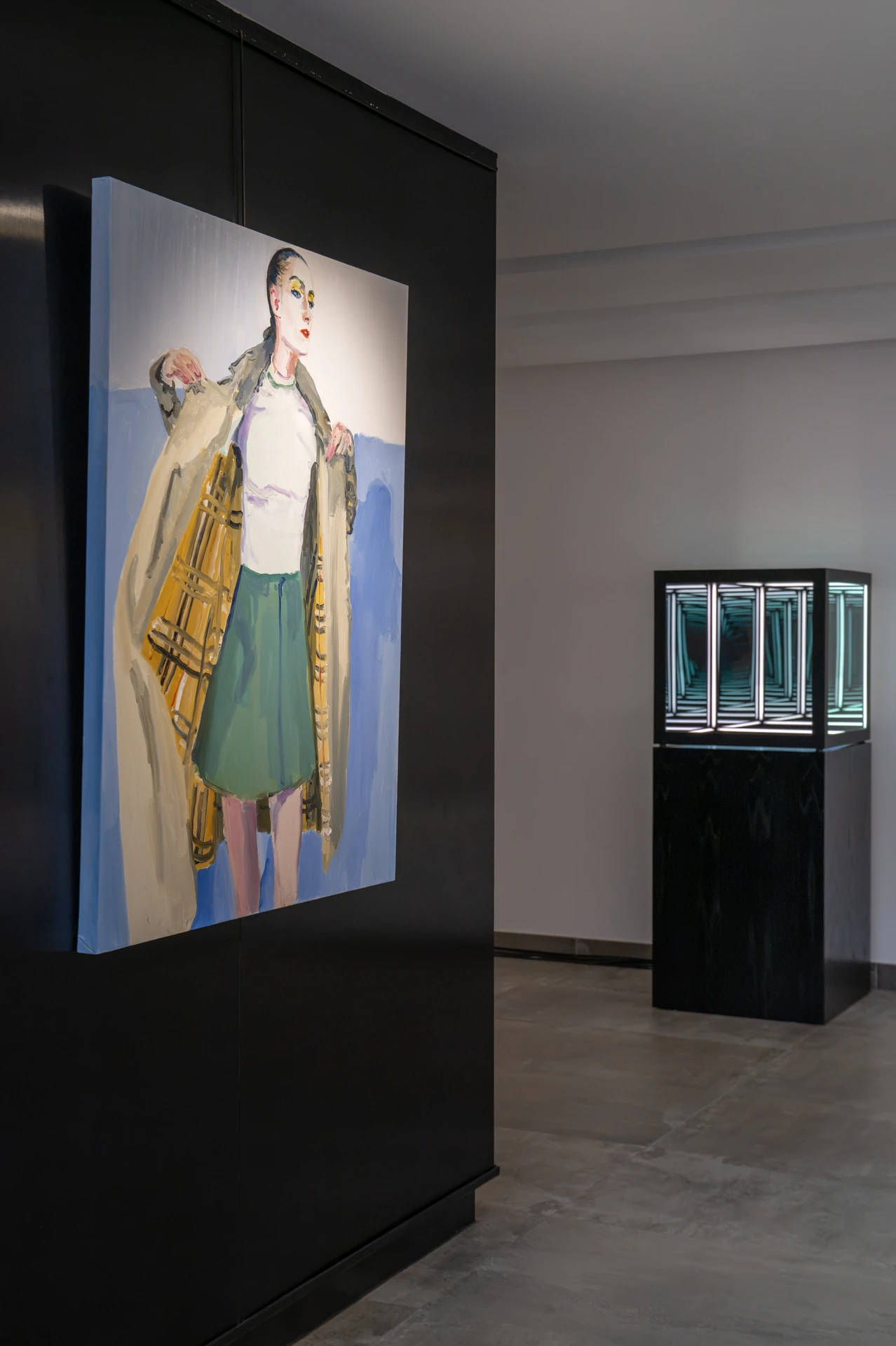 Figurative painting and display vitrine at Opera Gallery DIFC