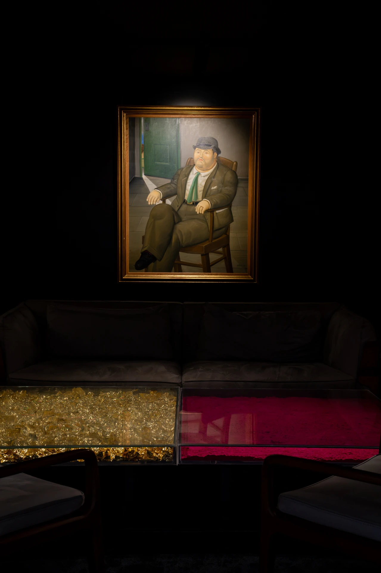 Framed classical portrait above the lounge seating at Opera Gallery DIFC